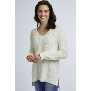 Made With Love Boutique White Hooded Popcorn Sweater NWT